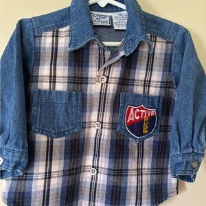 Vtg. Little By Little Blue Plaid Kids Button